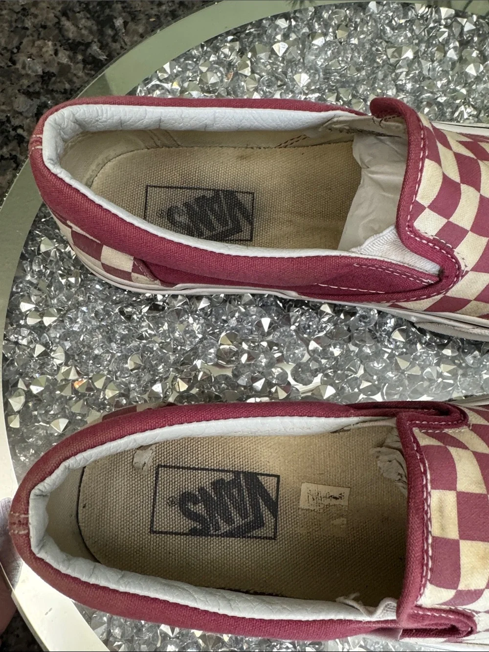 Vans Slip-On Checkerboard Pink and Cream Canvas Loafers
